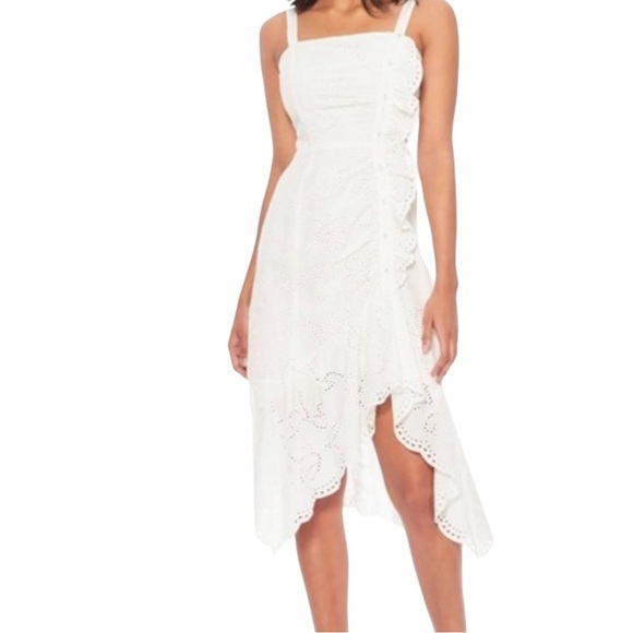 PARKER White Eyelet Ruffle Button Midi Dress Embroidered NWT size 4 Boho Chic - Picture 3 of 9